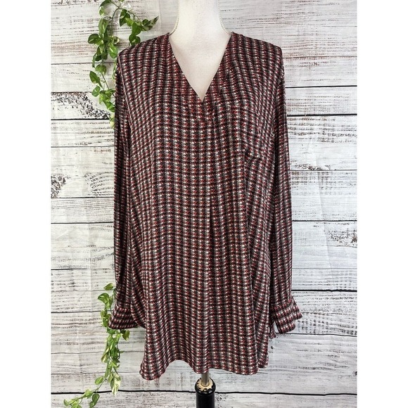 Lord & Taylor Blouse Tunic size Extra Large Red Black Career Church Executive - Picture 2 of 12